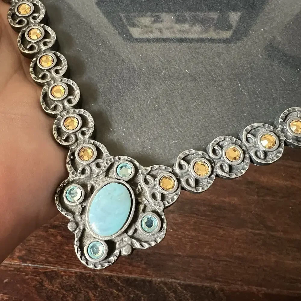 Axco Silver Tone Ornate Turquoise Rhinestones Photo Frames Western